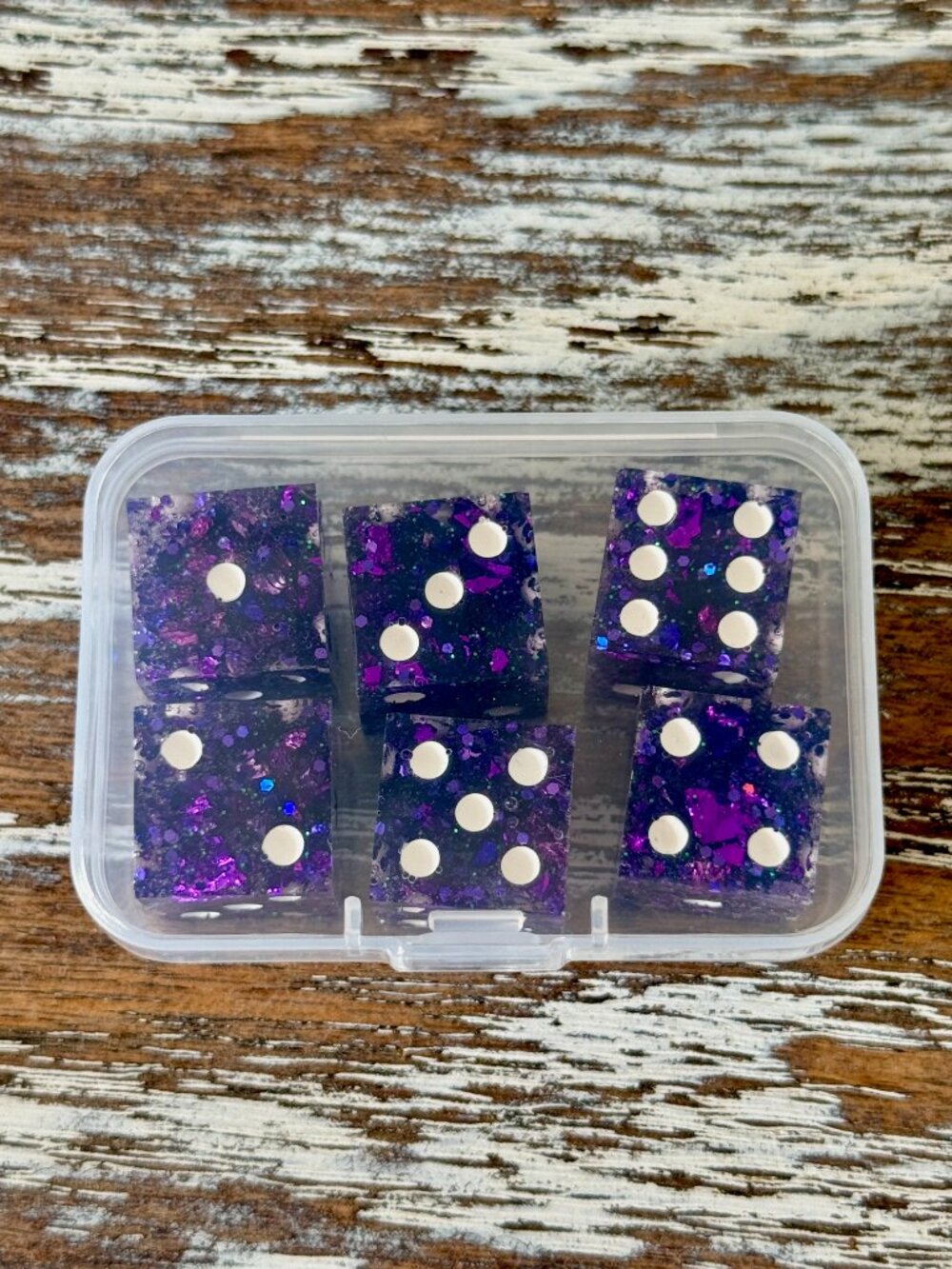 Resin Dice Set 6pcs - Violet Galaxy Glitter - Handmade Replacement Dice Games - Picture 4 of 7